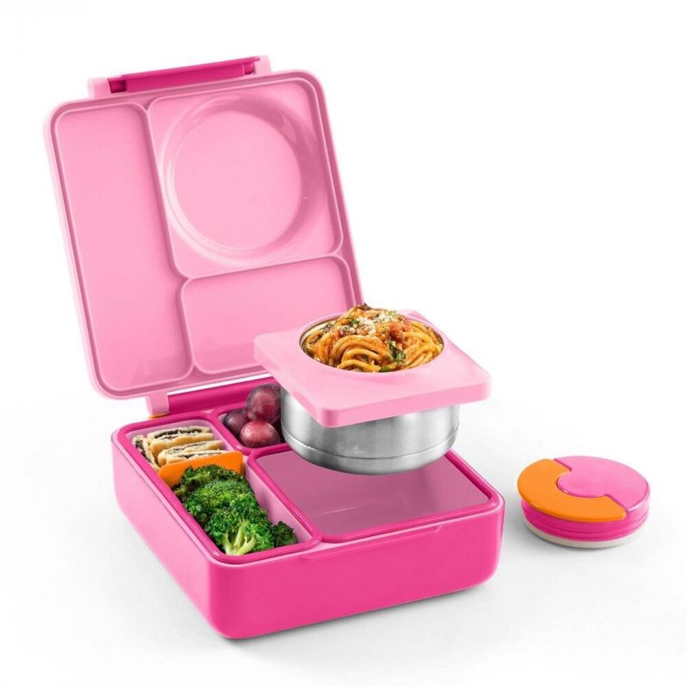 3-Compartment Insulated Bento Lunch Box with Thermos Food Jar - Pink